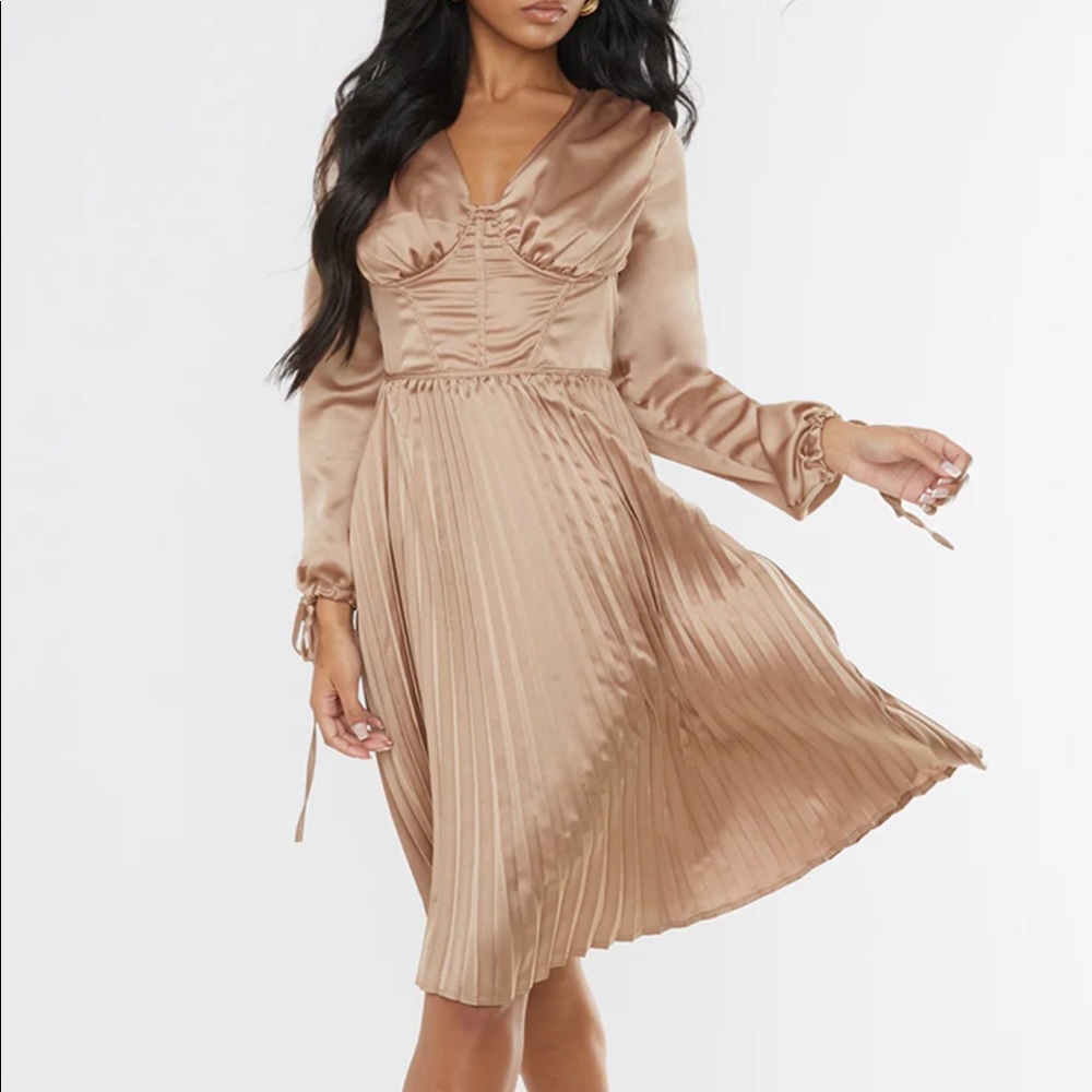 Champagne  pleated midi dress